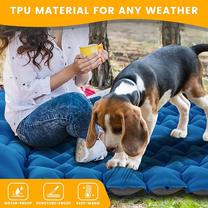 Inflatable Camping Mat, Ultra-Lightweight Sleeping Pad with Built-in Pillow & Foot Pump, Camp Pads for Backpackers, Hikers & Outdoor Enthusiasts, Easy to Carry, Gifts