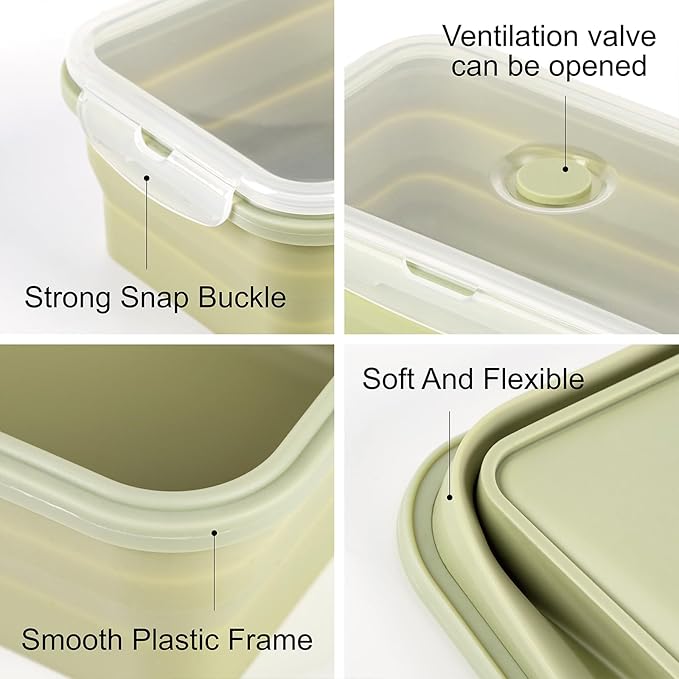 Large Collapsible Food Containers with Lids for Camping & Travel | Leak-Proof Silicone Storage Bowls,2000ml/1200ml/800ml, Dishwasher, Microwave Freezer Safe - Set of 3