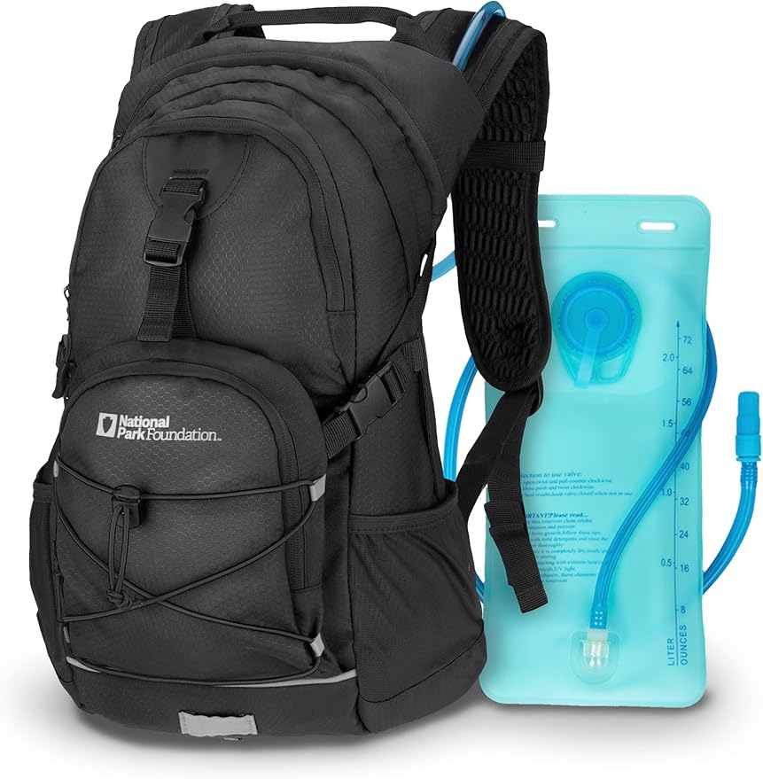 National Park Foundation 18L Hydration Backpack with 2 Liter Hydro Water Bladder Bag, Lightweight Daypack for Cycling, Hiking, Running, Climbing, for Men Women Kids