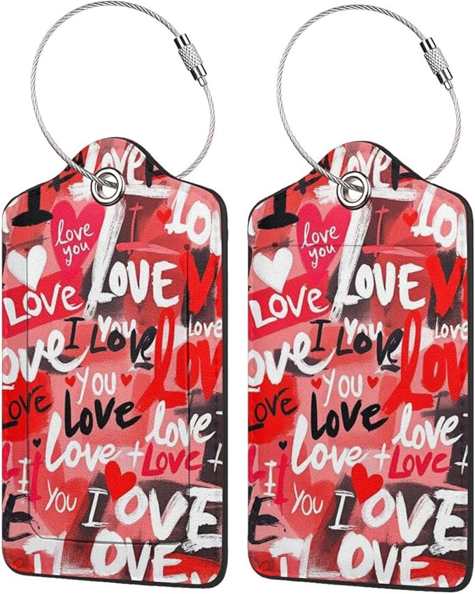 Fun Luggage Tags for Suitcases Leather Name Tag for Luggage Cute Travel Baggage Tags for Carnival Cruise Ships with Funny Patter 2pcs (Love)