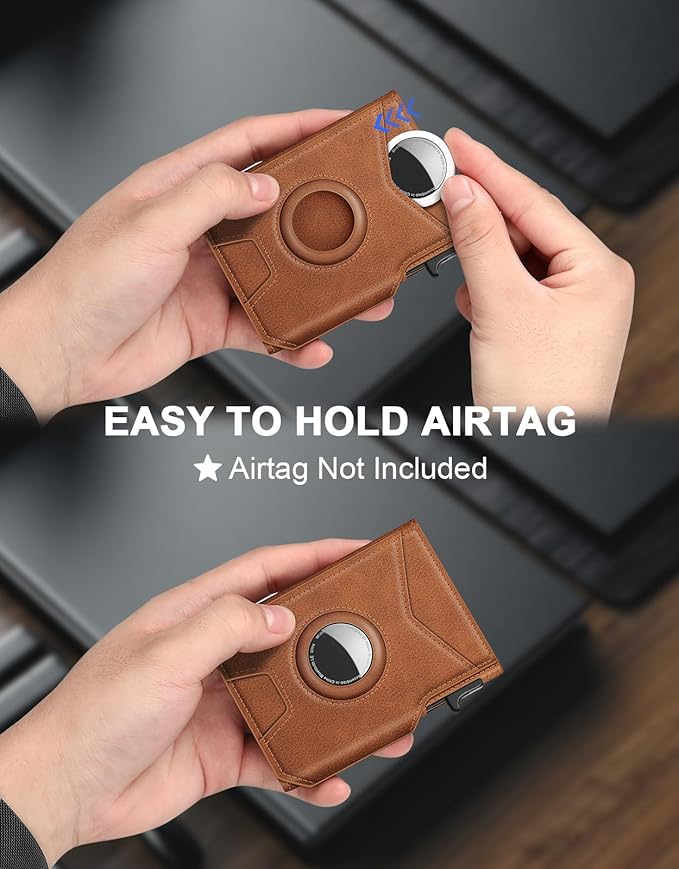 Airtag Wallet for Men, Minimalist Slim Mens Wallet Smart Pop Up Credit Card Holder for 9-13 Cards, RFID Blocking Wallet with ID Window & Cash Slot, Compact Bifold Metal Aluminum Card Case