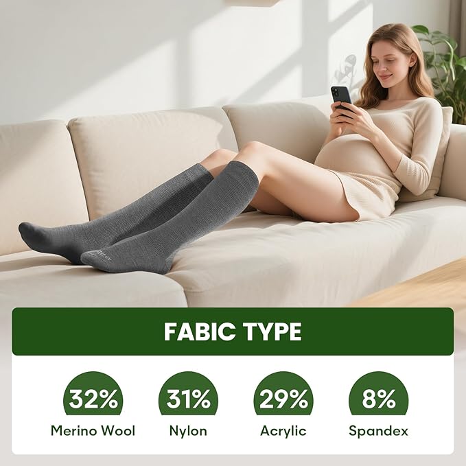 LEVSOX Merino Wool Compression Socks for Women & Men 20-30 mmHg Knee High Graduated Support Socks for Nurses Pregnancy Travel