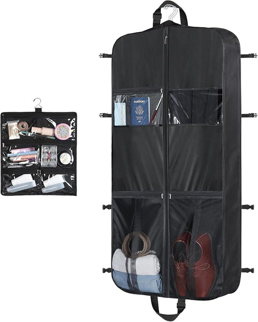 Zilink Heavy Duty Garment Bags for Travel with Accessory Pouch Carry on Suit Bags for Men Travel Convertible Hanging Suit Cover Bags for Women for Suit Shirts Coats Dresses, Black