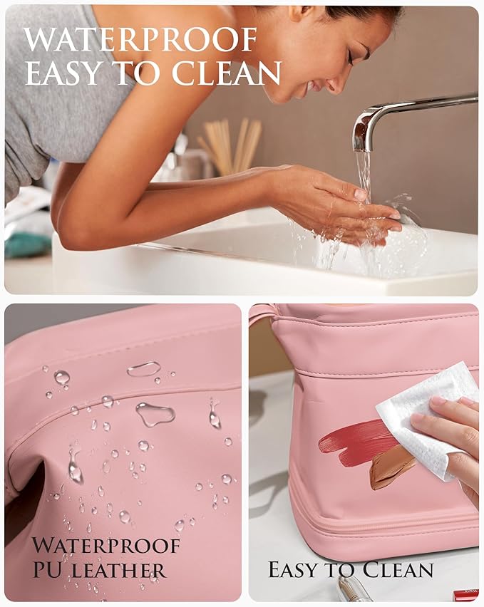 Gifts for Teen Girls, Initial Large Makeup Bag, Personalized Double Layer Cosmetic Bag with Makeup Brush Organizer, Waterproof, Large Capacity PU Leather Toiletry Bag, Friend gifts