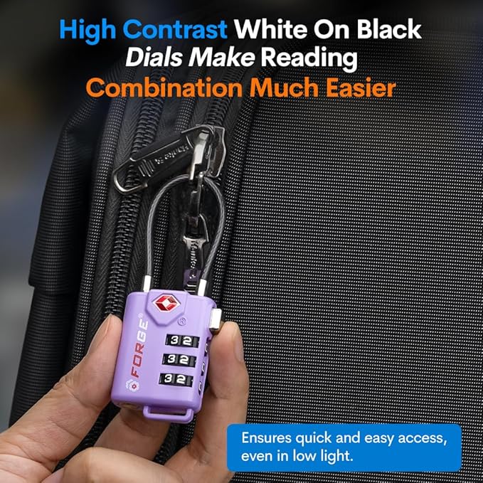 Forge TSA Approved Luggage Locks, Re-settable Combination with Alloy Body, Purple 4 Locks.