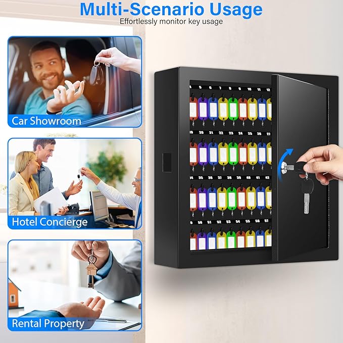 100 Keys Key Lock Box, Anti-Theft Key Cabinet with Key Tags, Key Organizer Wall Mount for Car Garage House Rental Office Business