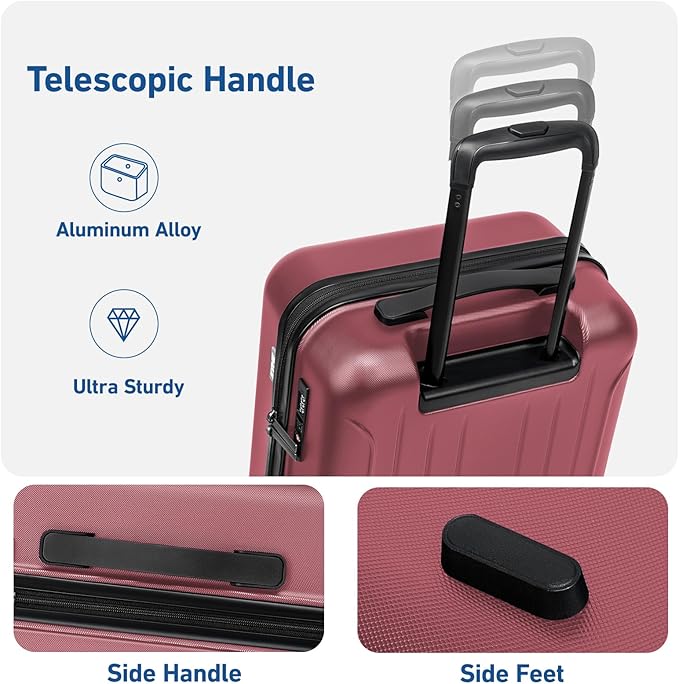 KYME Suitcase Hardshell With Double Spinner Wheels, PC+ABS TSA Lock Travel Luggage (Berry Red, 24" Checked)