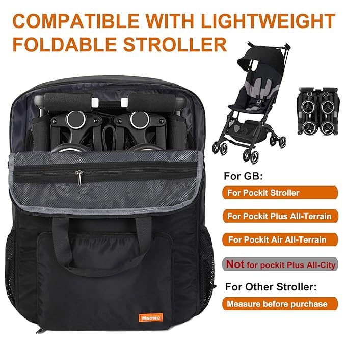Mactso Stroller Travel Bag Compatible with GB Pockit and GB Pockit Air Plus All Terrain, Lightweight Stroller Travel Backpack for Airplane (Black, M)