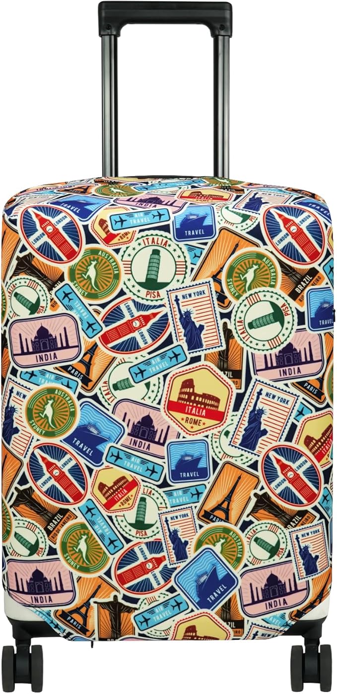 HYPER VENTURE Washable Luggage Cover - Fashion Suitcase Protector Fits 27-30 Inch Luggage (World Voyage, L)