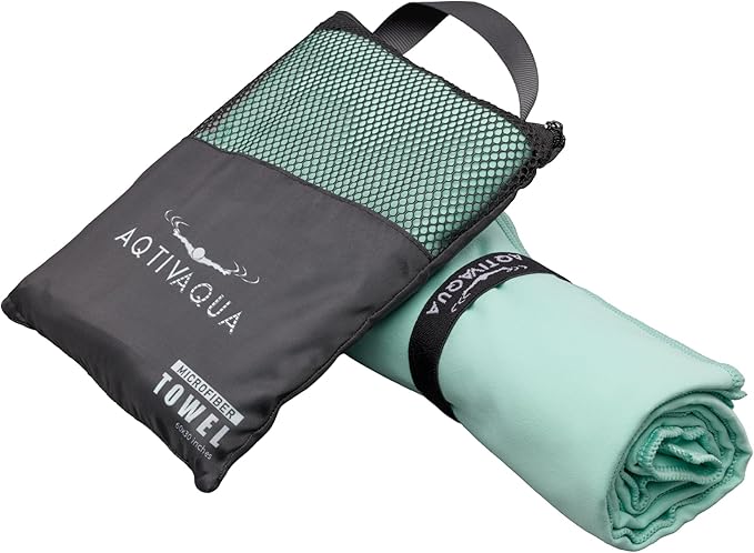 AqtivAqua Quick Dry Towel - Lightweight Microfiber Travel Towel w/Bag - Fast Drying Towel Set for Camping, Beach, Pool, Gym, Backpacking, Sports, Yoga & Swim Use, Hiking (Mint, L:30"x60")