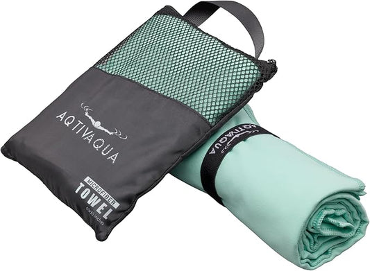 AqtivAqua Quick Dry Towel - Lightweight Microfiber Travel Towel w/Bag - Fast Drying Towel Set for Camping, Beach, Pool, Gym, Backpacking, Sports, Yoga & Swim Use, Hiking (Mint, L:30"x60")