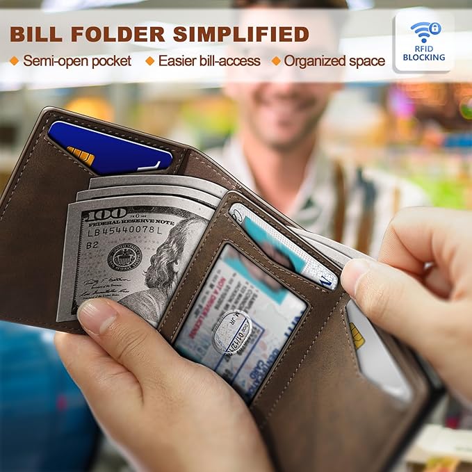 BULLIANT Men Wallet Leather Wallet Card Holders Money Clip for Men 10Cards-Magnetic Flip on Metal Case