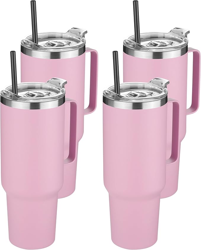 HASLE OUTFITTERS 40 oz Stainless Steel Tumbler with Handle, Vacuum Insulated Tumblers Bulk, Reusable Double Wall Travel Coffee Mug, Durable Powder Coated Water Bottle(Pink, 4)