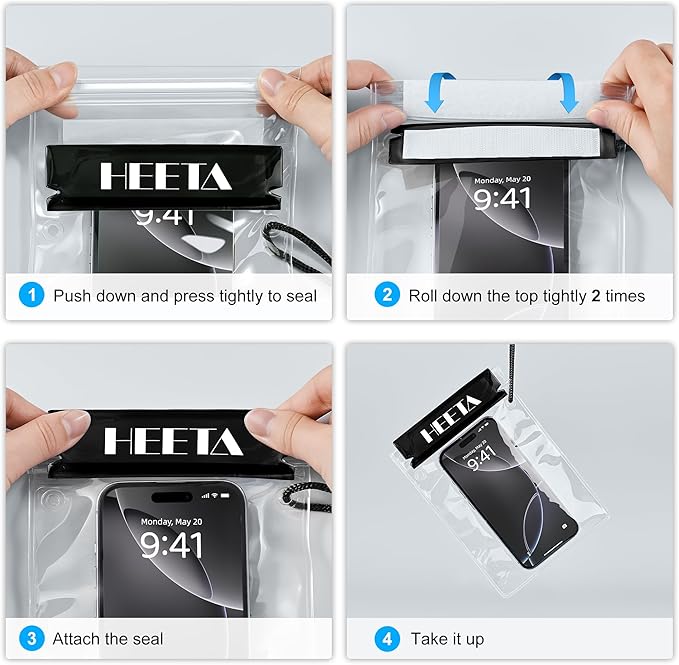 HEETA 5-Pack Clear Waterproof Dry Bag, Water Tight Cases Pouch Dry Bags for Camera Mobile Phone Maps, Kayaking Boating Document Holder