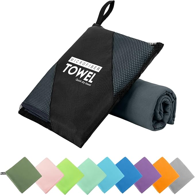 Microfiber Travel Towel, Soft Lightweight Quick Dry Towel, Super Absorbent Compact Travel & Sports & Beach Towels for Camping, Backpack, Gym, Swimming, Yoga, Hiking (M:20"×40" -Dark Gray)