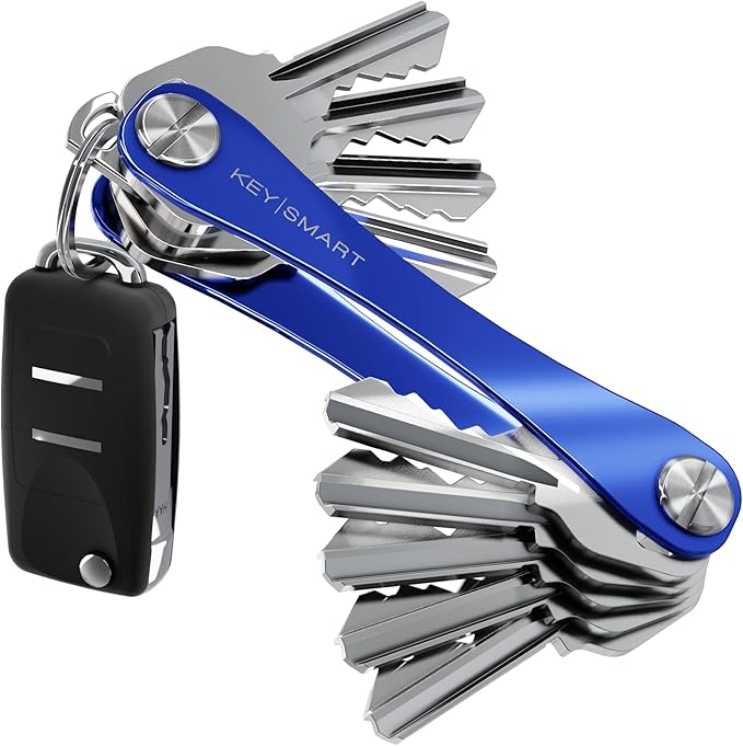 KEYSMART Key Holder for Keychain - Compact Key Organizer for Key Chain, Minimalist Clutter-Free EDC Keychains Key Ring, Blue, 14 Keys