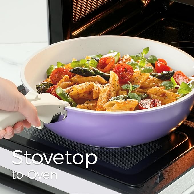 15Pcs Pots and Pans Set Non Stick, Cookware Sets with Detachable Handle, Nonstick RV Kitchen Cooking Tools Removable Handles, Oven Safe, Induction Fast, Stackable Induction Cookware, Purple