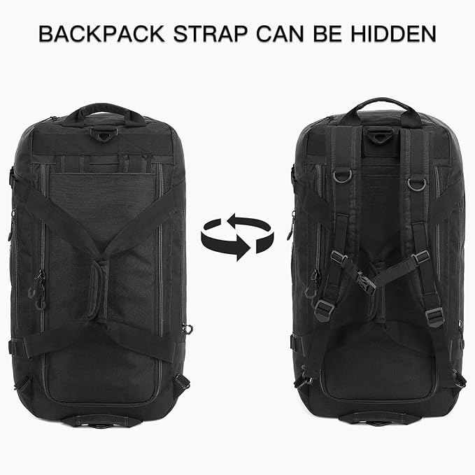 TUGUAN Extra Large Travel Duffle Bag Backpack for Men with Adjustable Dividers 120L Big Weekend Overnight Bag with ID Pocket Shoulder Strap Heavy Duty Sports Duffel Bags for Camping Gym, Black