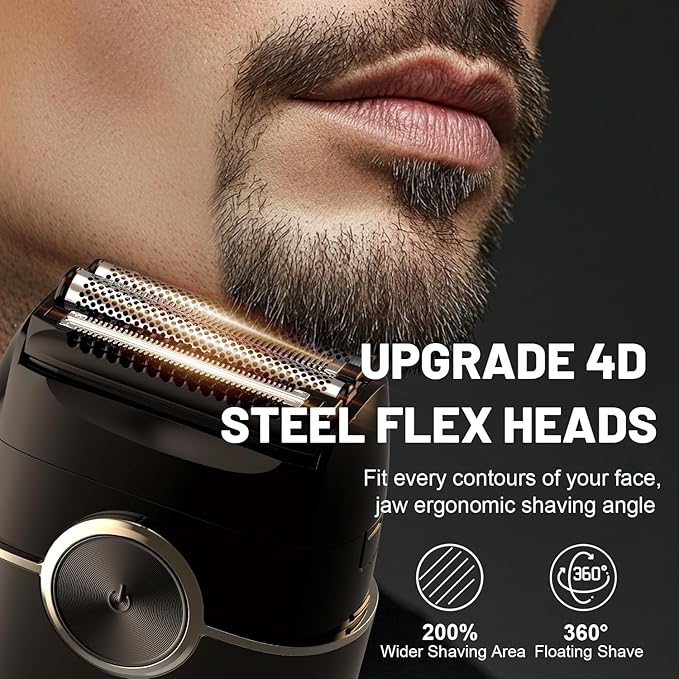 Electric Foil Shavers for Men: Upgraded Mini Electric Razor for Beard - 4 Floating Blades & Big LED Display - 2 Gears Adjustable Face Razor with IPX7 Waterproof for Travel & Home, USB Type C