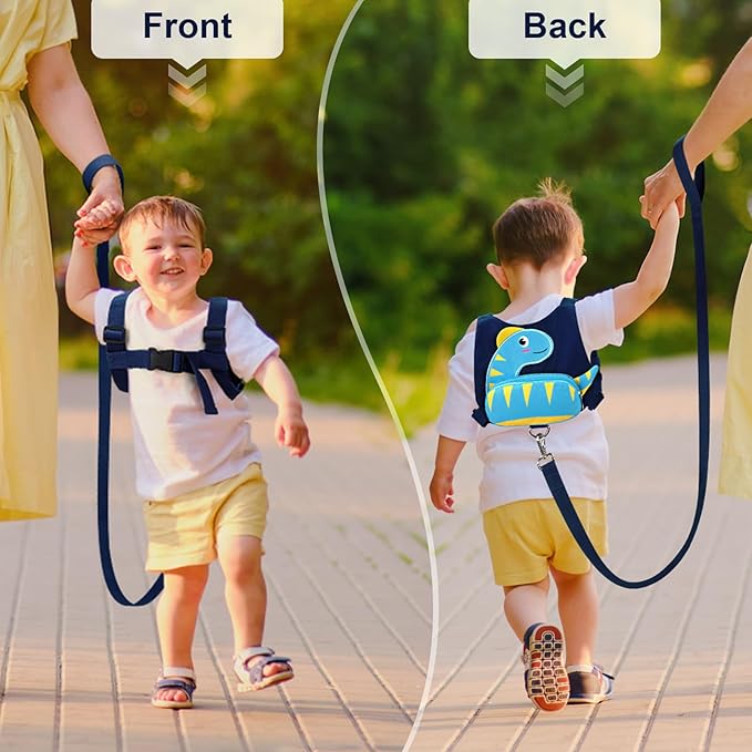 Accmor Toddler Harness with Leash, Cute Dinosaur Kids Leashes + Anti Lost Wrist Link, Children Walking Harnesses Tether Restraint Belt, Keep Child Close Hand Strap for Baby Boys Girls Outdoor Travel