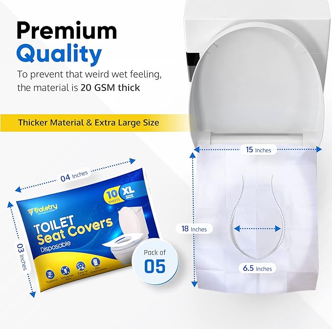 Toilet Seat Covers Disposable Flushable Travel Pack of 50 XL-Disposable Toilet Seat Covers-Biodegradable Paper-Kids Men Women Adults Toiletries-Airplane Camping Travel Essentials Accessories
