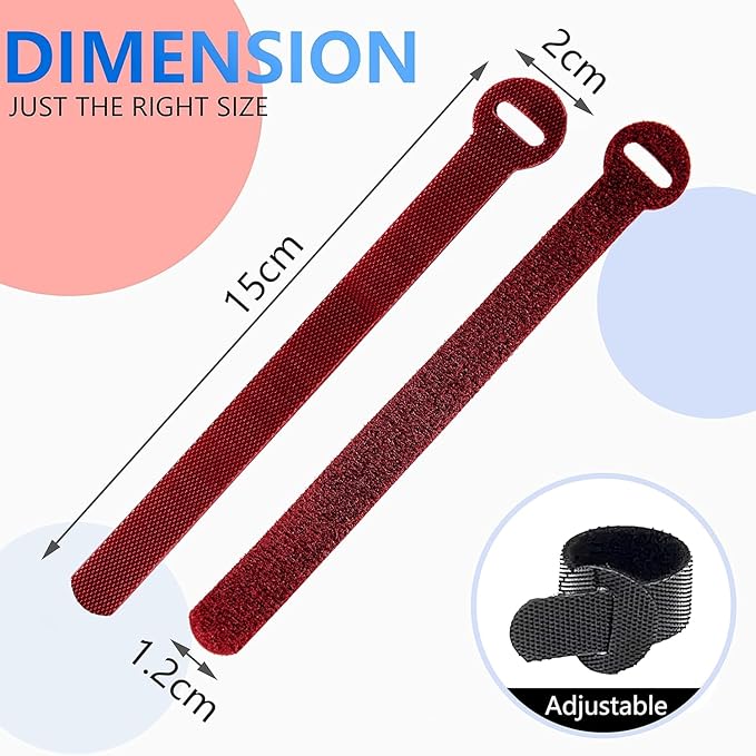 100 x Colourful Reusable Cable Ties, Cable Straps, Adjustable Cable Ties, Strong Hook and Loop Cable Straps with Buckle for TV Cables, PC Cables and Desk Organisation