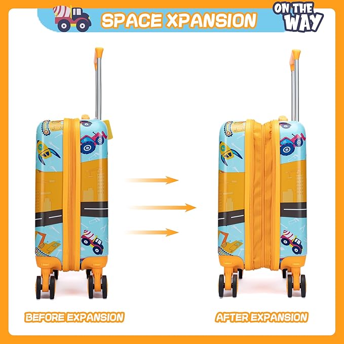Kid’s Luggage Set 5 Piece Suitcase Set 16’’ Hardside Luggage with Spinner Wheels Girls Boys Carry on Toddler Luggage Travel Rolling Luggage Carry on Luggage Airline Approved Car
