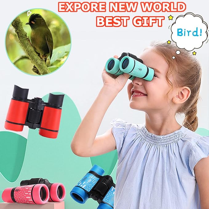 Kids Binoculars Best Gifts for 3-12 Years Boys Girls High-Resolution Optics Shockproof Mini Compact Binocuolar Toys Folding Small Telescope for Bird Watching Camping Outdoor Play