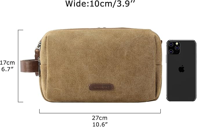 BAGSMART Toiletry Bag for Men, Canvas Travel Toiletry Organizer Dopp Kit Water-resistant Shaving Bag for Toiletries Accessories,Khaki-Medium