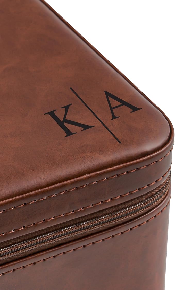 Awesometik Luxury Travel PU Leather Watch Case. Watch Storage Organizer. Watch Display & Watch Holder. Perfect For Watch Collection. Ready to Gift for Men (Brown/Brown, Engraved 2 Slot Watch Case)