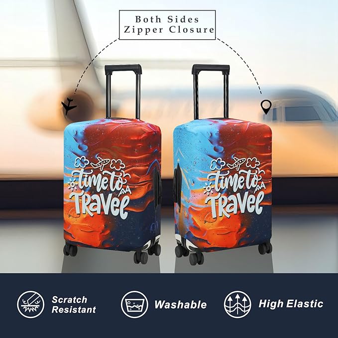 Explore Land Luggage Cover Suitcase Protector Fits 18-22 Inch Case (Time to Travel, S)