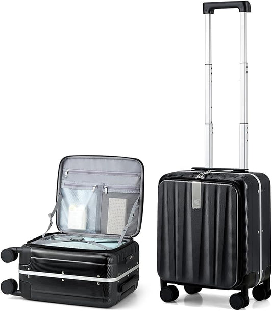 Hanke 16 inch Underseat Carry On Suitcases with Wheels,Lightweight Hard Shell Carry on Luggage with Wheels for Weekender,Top Opening Small Suitcase,Travel Luggage for Womem Men,Jet Black.