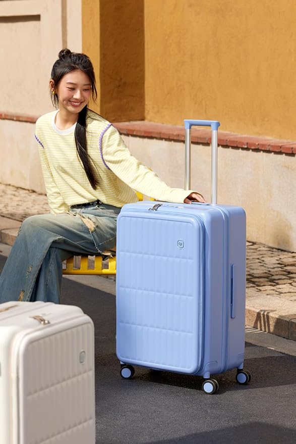aji Expandable Top Open Carry On Luggage 22x14x9 Airline Approved, 20 Inch Hard Shell Carry On Suitcase with Spinner Wheels,Travel Small Luggage for Women Men,Blueberry Blue