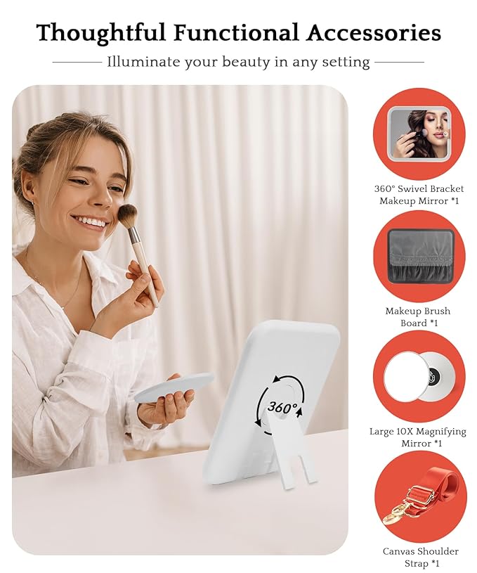MOMIRA Travel Makeup Bag Cosmetic Bag with Lighted Mirror, Adjustable Brightness in 3 Color Scenarios/Detachable makeup mirror, All-round Upgrade, Waterproof, Gift for Women -Orange
