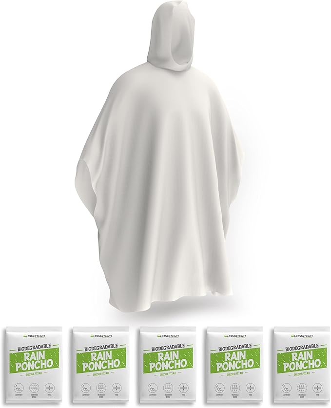 Hagon PRO Disposable Rain Ponchos for Adults (5 Pack)
