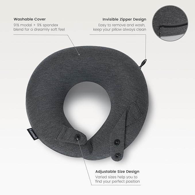Inflatable Neck Pillow, Premium Travel Neck Pillow for Airplane Headrest Sleep - 3rd Generation, Double Comfort Plane Pillow for Long Flight
