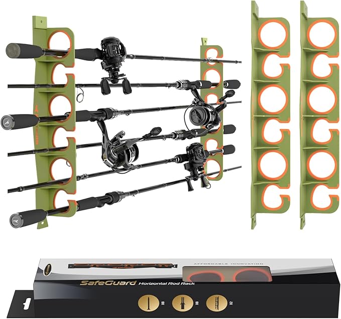 KastKing SafeGuard Fishing Rod Holder for Garage, Wall or Ceiling Mounted Fishing Rod Rack Storage Organizer, Fishing Pole Holder Holds 6 Rods or Combos in Less Than 18 Inches