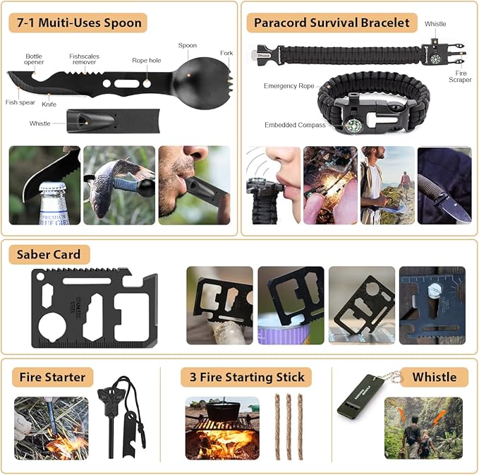 Survival Kit, 250Pcs Survival Gear First Aid Kit with Molle System Compatible Bag and Emergency Tent, Emergency Kit for Earthquake, Outdoor Adventure, Hiking, Hunting, Gifts for Men Women