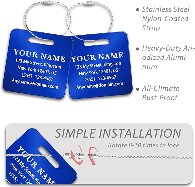 Personalized Luggage Tags for Suitcases (2/4/6/8 Pack) - Custom Engraved Metal Travel Tag, Customizable Pattern/Name/Text for Bags Backpacks Suitcases
