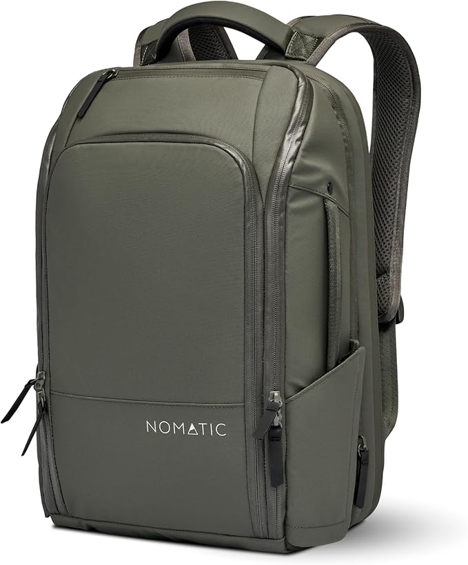 NOMATIC Travel Pack - 20L Water Resistant Laptop Bag - TSA-Ready Expandable Olive Backpack