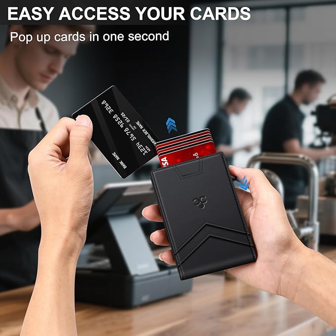 Wallet for Men Wallet with Slim Pop Up Card Holder for 12-14 Cards, RFID Blocking Bifold Minimalist Smart Wallet, Credit Card Holder with ID Window & Cash Slot, Compact Metal Card Case, Gifts for Men