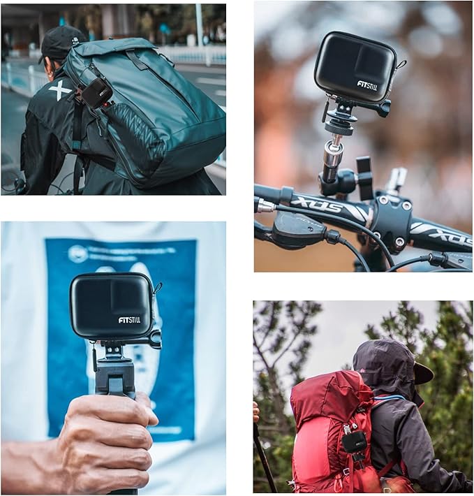 FiTSTILL Black PU Mini Carrying Case for Go Pro Hero 13 Black,Hard Shell Travel Storage Case for Hero 12/11/10/9/8/7/(2018)/6/5 DJI Osmo Action,AKASO,Campark,YI Action Camera and More