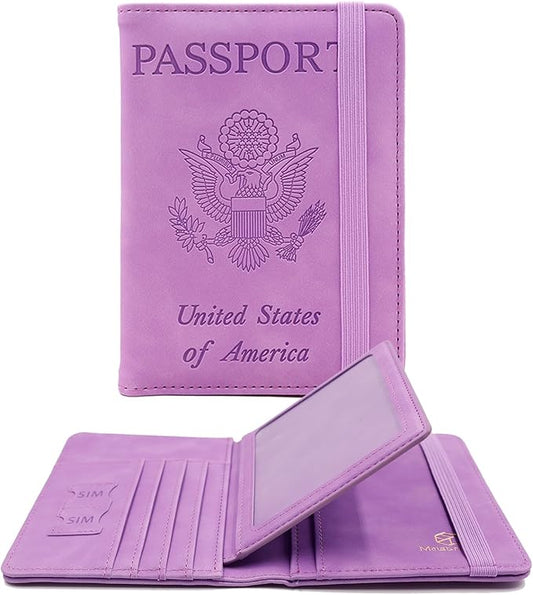 Melsbrinna RFID Passport Holder for Travel, Unisex Adults, Purple, Faux Leather, Travel Wallet, Passport Cover, RFID Protected