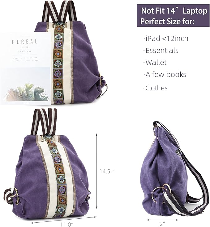 Goodhan Women Canvas Backpack Daypack Casual Shoulder Bag, Vintage Heavy-duty Anti-theft Travel Backpack
