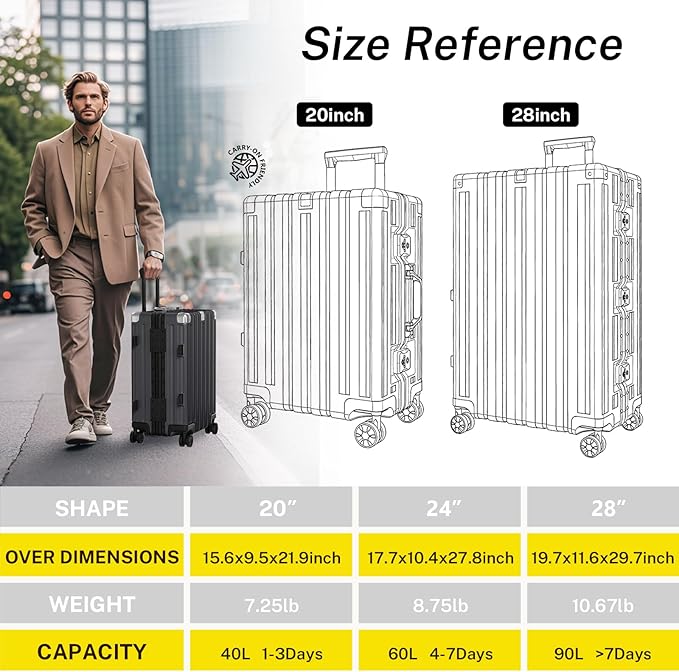 Krute Luggage 24 Inch Aluminum Frame Zipperless Suitcase with Spinner Wheels Checked Luggage PC+ABS Lightweight Hardshell