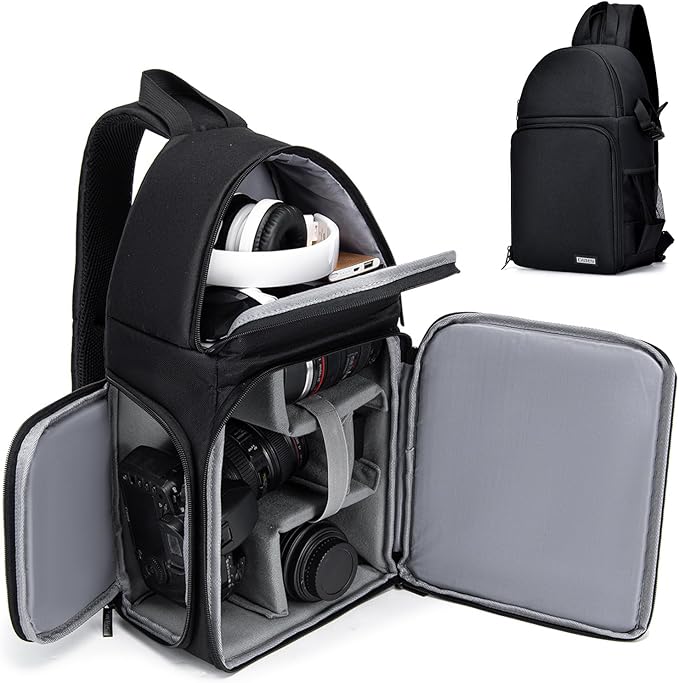 CADeN Camera Bag Sling Backpack for DSLR/SLR Mirrorless Camera Waterproof, Camera Case Compatible for Sony Canon Nikon Camera and Lens Tripod Accessories Black
