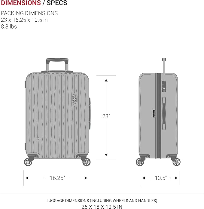 SwissGear 7272 Energie Expandable Hardside Luggage with Spinner Wheels and TSA Lock, Periwinkle Blue, Checked-Medium 24-Inch