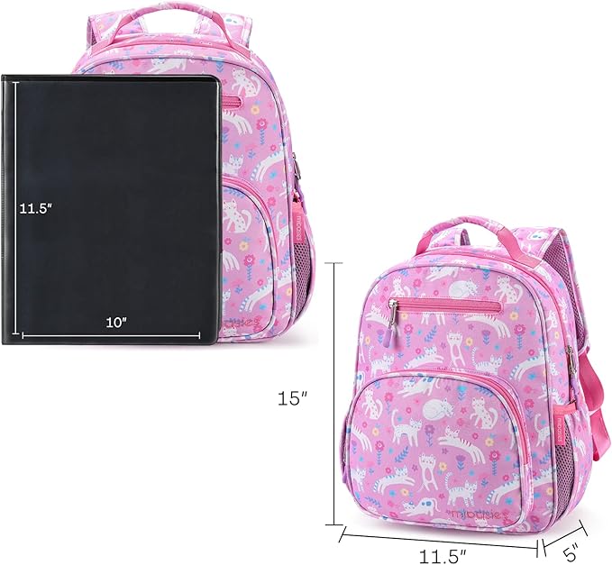 mibasies Girls Backpack 5-8: Lightweight Kids Backpacks for Girls - Girl Bookbag for Elementary School - Flower Cat