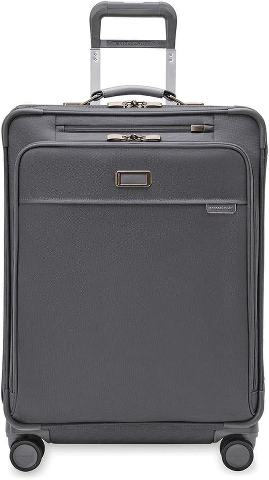 Briggs & Riley 26" Medium Expandable Spinner - Checked Luggage for Travel, Suitcases with Wheels, Softside Rolling Bag for Men & Women, Self-Repairing Zipper - Baseline Collection, Steel Gray