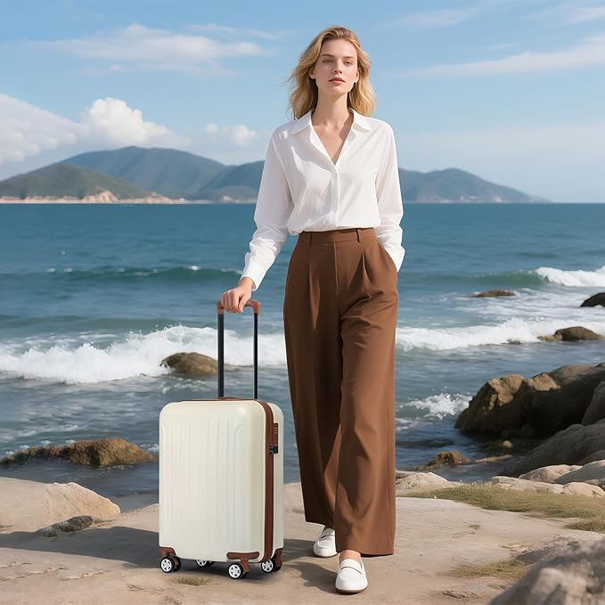 KYME Suitcase Hardshell With Double Spinner Wheels, PC+ABS TSA Lock Travel Luggage (Beige, 20" Carry On)